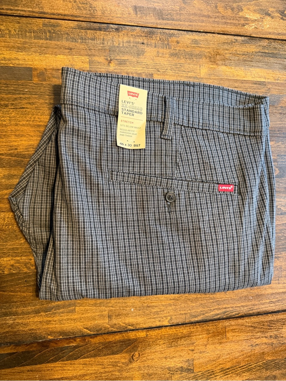 Levi's XX Chino Standard Taper Mens Chino Pants 46x30 B&T Plaid Check Gray NWT